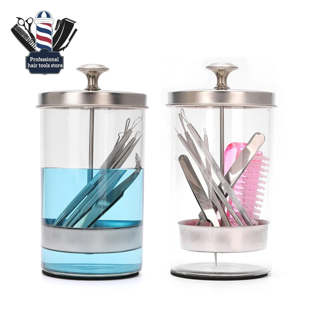 Barber Disinfectant Jar – Glass Sterilization Canister